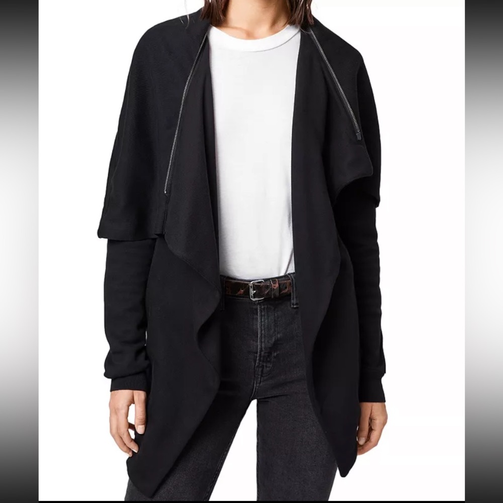 ALLSAINTS Dahlia Sweatshirt Cardigan in charcoal heather